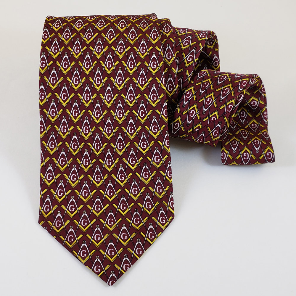 Masonic Tie - Silk Optical Wine / Gold Necktie